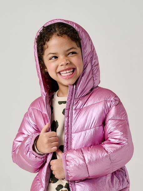 Lightweight hooded puffer jacket with a shimmer effect for girls pale pink+rose 