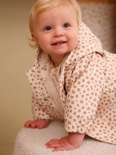 Rain coat 3-in-1 for baby girls with leopard print ecru 