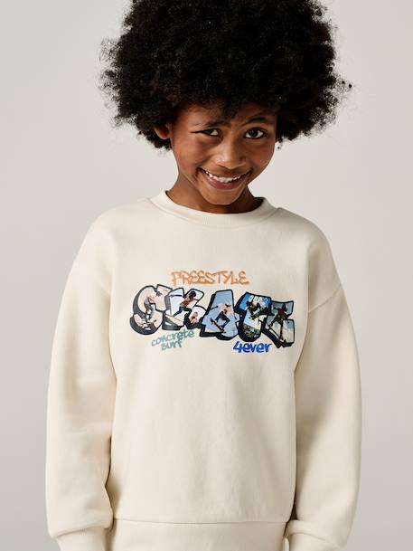 Round-neck sweatshirt with surf print chambray blue+ecru 