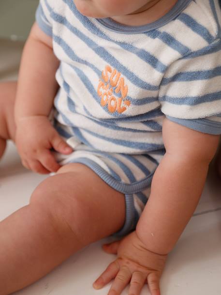 Terry Cloth Shorts + T-Shirt Ensemble for Babies striped blue+taupe 