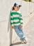 Striped boy's sweatshirt with placed motif pistachio+striped yellow 
