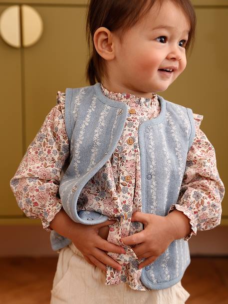 Denim flower sleeveless cardigan for babies stone 