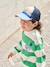 Striped boy's sweatshirt with placed motif pistachio+striped yellow 