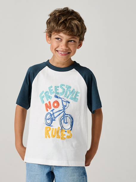 Boy's short-sleeved t-shirt emerald green+ocean blue 