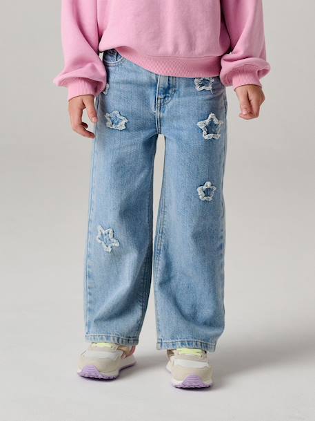 Girl's wide-leg star jeans denim grey+light blue 