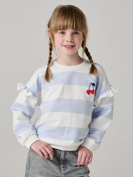 Sailor-type Sweatshirt with Ruffles on the Sleeves, for Girls navy blue+old rose+pale blue+peony pink+red 