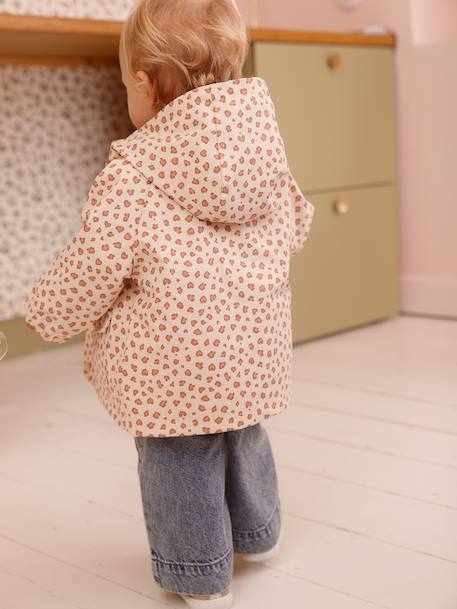 Rain coat 3-in-1 for baby girls with leopard print ecru 