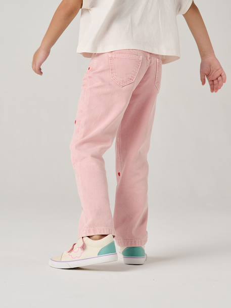 Embroidered girl's mom fit trouser grey green+plum+rosy 