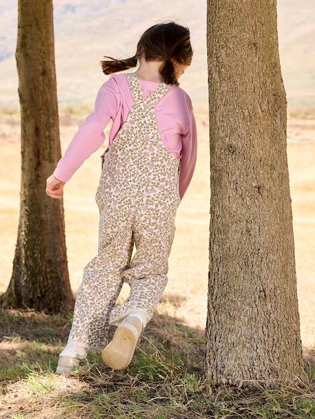 Girl's dungaree with floral print ecru 