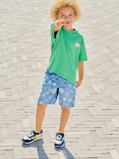 Easy-to-Slip-On Denim Bermuda Shorts for Boys denim grey+double stone+printed blue+stone+striped blue 