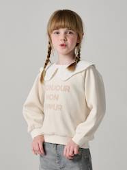 Girls-Girl's sweatshirt with English embroidery collar and flocked velvet message 