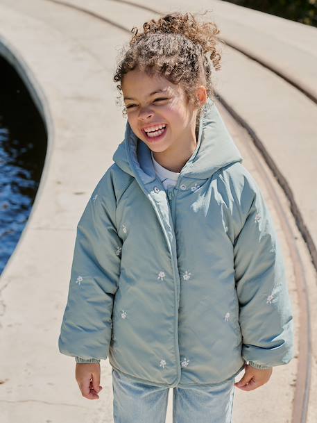 Girl's embroidered lightweight jacket grey green+hazel 