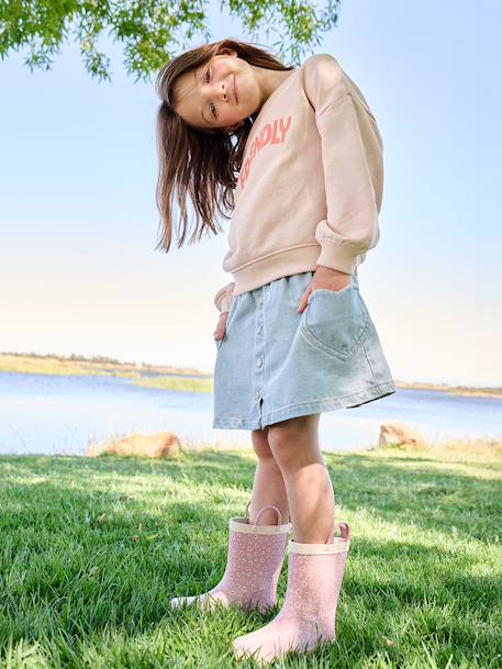 Denim Skirt with Heart Pocket for Girls bleached denim+brut denim 