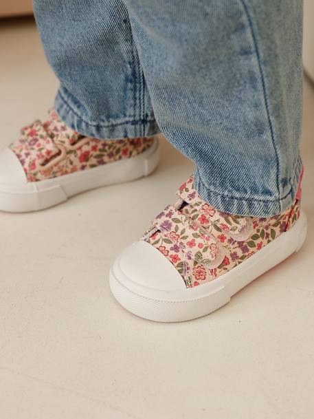 Striped Trainers with Hook-&-Loop Straps printed pink+striped blue 
