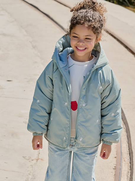 Girl's embroidered lightweight jacket grey green+hazel 