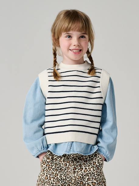 Sleeveless Jumper for Girls camel+ecru 