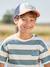 Boy's t-shirt with wide stripes and chest motif orange+striped green 