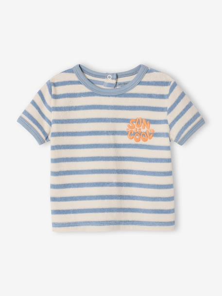 Terry Cloth Shorts + T-Shirt Ensemble for Babies striped blue+taupe 