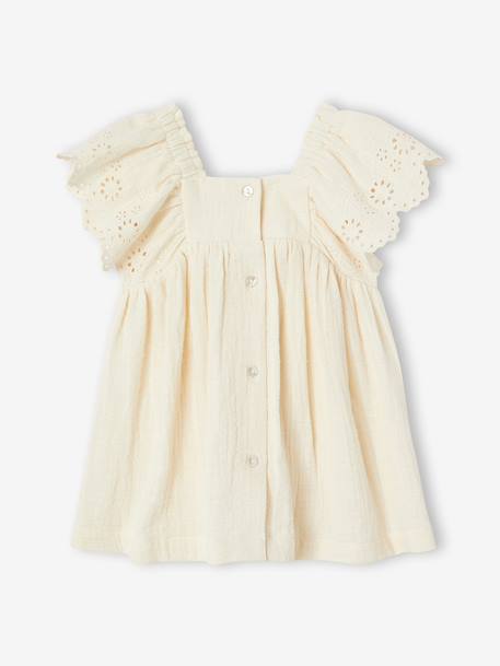 Cotton Gauze Dress for Babies ecru+red 