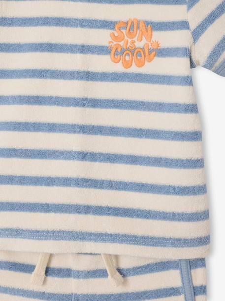 Terry Cloth Shorts + T-Shirt Ensemble for Babies striped blue+taupe 