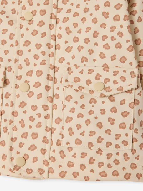 Rain coat 3-in-1 for baby girls with leopard print ecru 