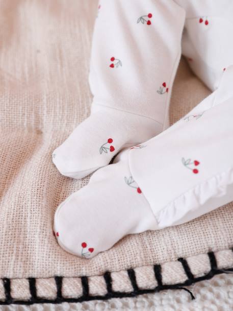 Sleepsuit for newborn girls with a cherry print ecru 