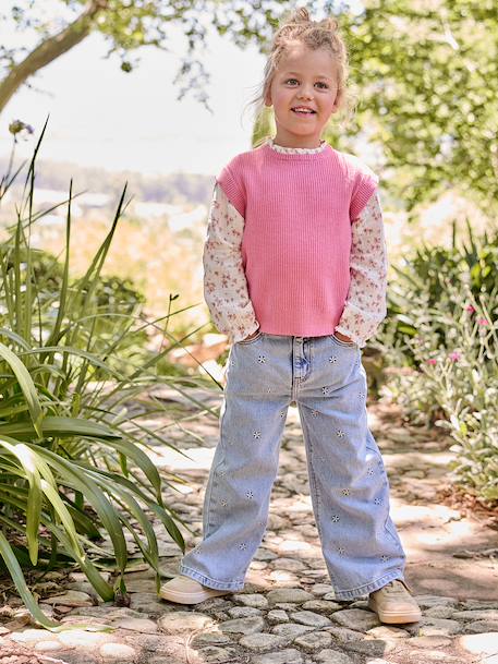 Girl's 2-in-1 jumper with sleeves grey blue+rose 