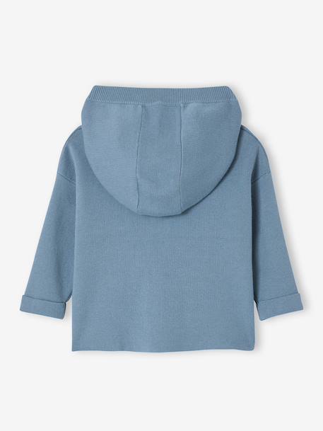 Striped Jumper with Hood, for Babies denim blue+ecru+tomato red 