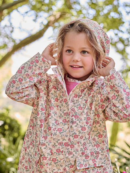 Printed hooded raincoat for girls multicoloured+navy blue+vanilla 