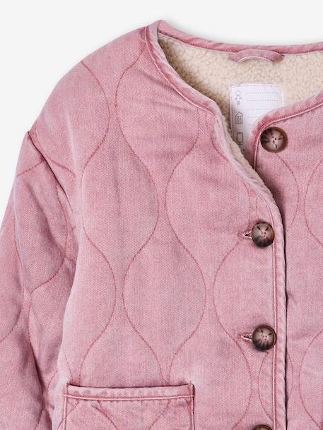 Girl's sherpa-lined quilted jacket anthracite+rose 