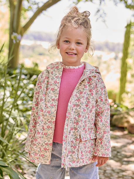 Printed hooded raincoat for girls multicoloured+navy blue+vanilla 