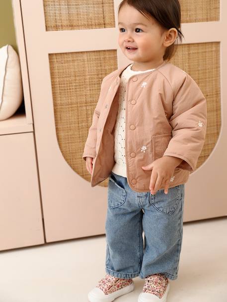 Embroidered padded jacket for baby girls pecan nut 
