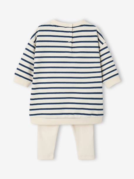 Customisable baby dress and leggings set striped navy blue 