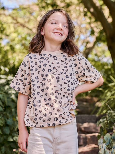 Short-sleeved printed T-shirt for girls anthracite+beige+pale yellow+sandy beige 