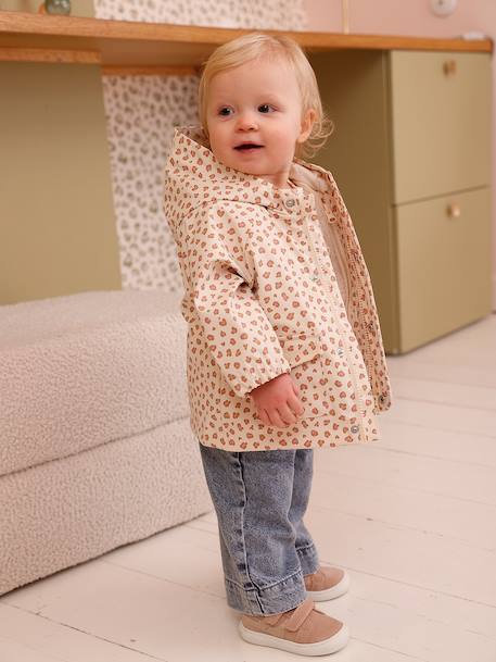 Rain coat 3-in-1 for baby girls with leopard print ecru 
