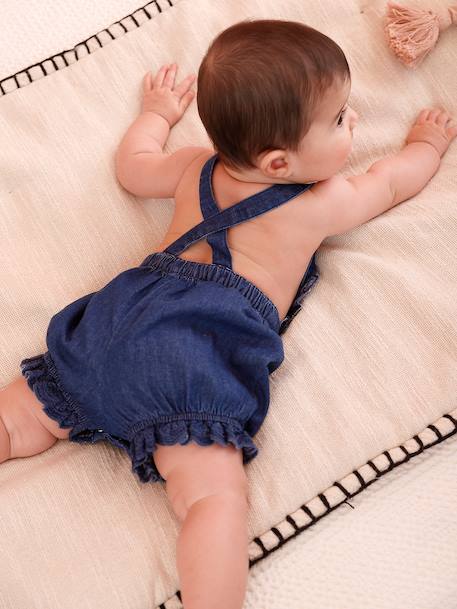Girl's denim romper stone 