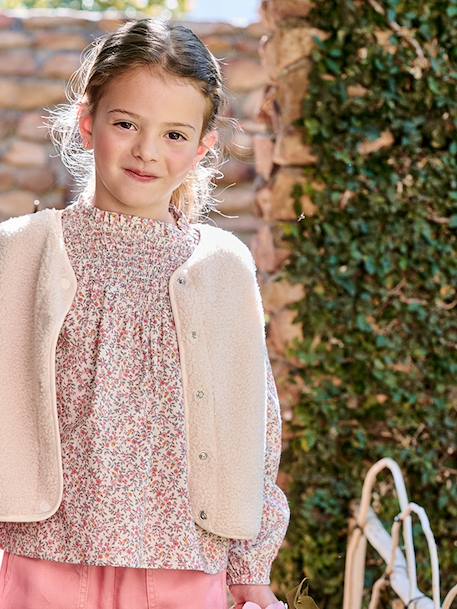 Girl's blouse with smocked sleeves ecru+ivory+pale pink+sage green+vanilla 