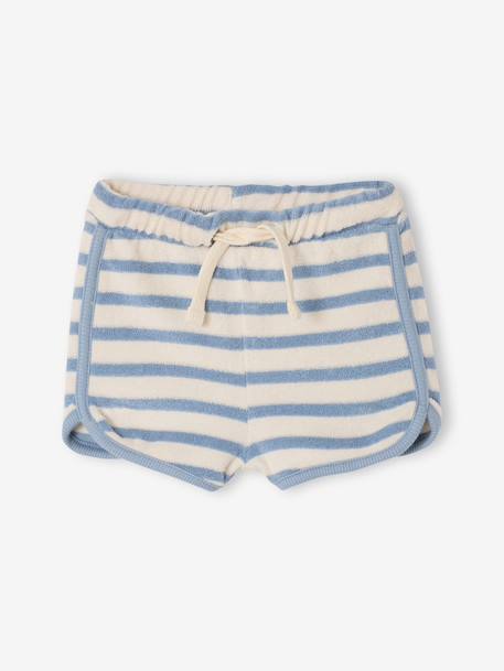 Terry Cloth Shorts + T-Shirt Ensemble for Babies striped blue+taupe 