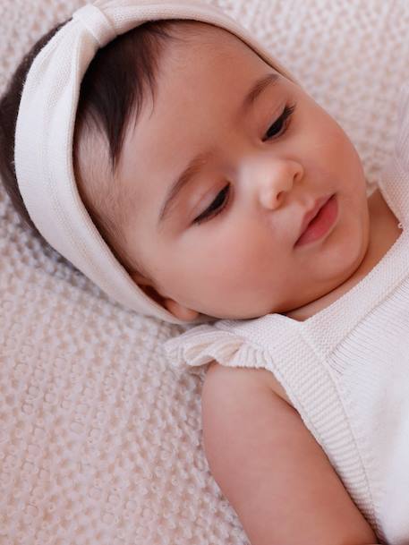 Newborn set with girl's dungaree and band for head accessories for hair ecru 