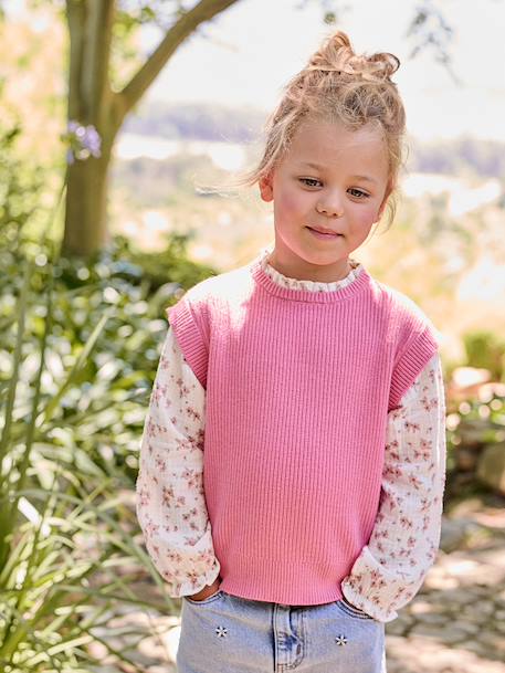 Girl's 2-in-1 jumper with sleeves grey blue+rose 