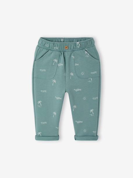 Printed Fleece Trousers for Babies cappuccino+emerald green+sage green 