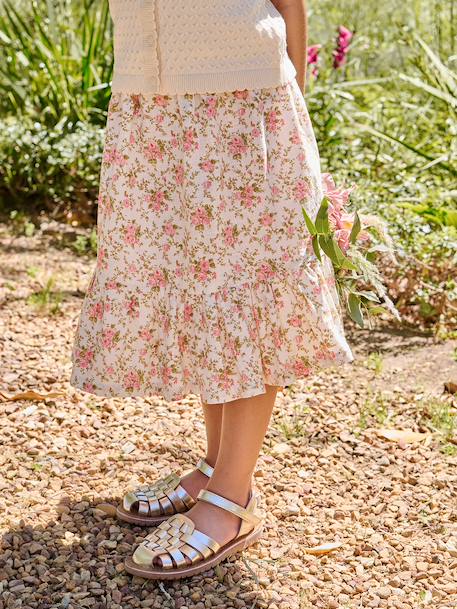 Printed Midi Skirt for Girls ecru 