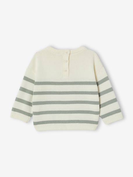 Striped knitted baby jumper caramel+navy blue+sage green 