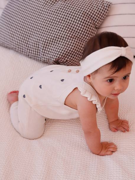 Newborn set with girl's dungaree and band for head accessories for hair ecru 
