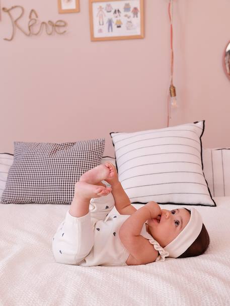 Newborn set with girl's dungaree and band for head accessories for hair ecru 