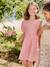 Gingham girl's dress with bows on the back coral 