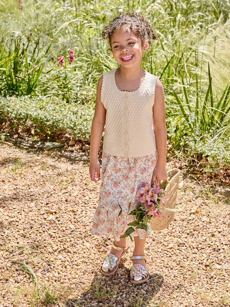 Girl's sleeveless knitted cardigan vanilla 