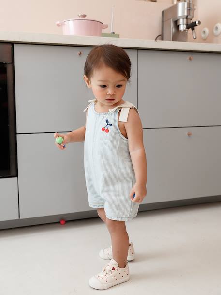 Girls' cotton playsuit striped blue 