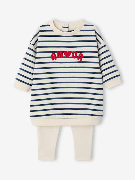 Customisable baby dress and leggings set striped navy blue 