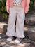 Girl's wide-leg trousers with frills ecru+lilac 